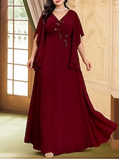 economico Lunghezza del pavimento-A-Line Abito da Sposa per Invitate Lunghezza Piena Abiti Formali Abito da Sera Abito Madre della Sposa Manica Lunga V Neck Elegante Vintage Festa Chiffon con Perline