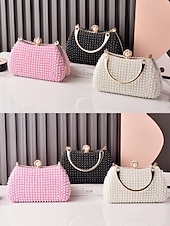 ieftine Nuntă ACC-Geantă de seară tip clutch pentru femei cu perle și mâner auriu, geantă elegantă pentru nunți, cocktailuri și evenimente formale – disponibilă în mai multe culori