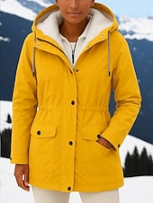 economico Cappotti Invernali-Per donna Giacca Casual Giacca con Cappuccio Impermeabile Caldo Tasca Bottoni Foderato in pile Casual Semplice Vacanza Streetwear Casuale Abbigliamento quotidiano Monopetto Regolare Collo ripiegato