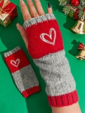 abordables Guantes de mujer-Guantes de punto navideños para mujer con diseño de corazón bordado, varios colores, accesorios de invierno acogedores para la temporada navideña.