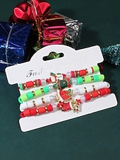 Недорогие Рождественские аксессуары-Женский рождественский браслет из бисера с подвесками в виде Санты, оленей и снеговика, красно-зеленые эластичные браслеты с жемчугом, праздничный подарок на праздник для нее