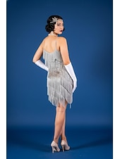 cheap 1920s Dresses-Roaring 20s 1920s Knee Length Flapper Dress Sleeveless The Great Gatsby Sequins Fringe Scoop Neck Fancy Dress Women's Christmas Carnival speakeasy Masquerade Retro Theme Party Adults' Dress