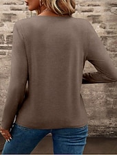 ieftine tricou simplu-Pentru femei Topuri imbracate Buzunar Culoare solidă Simplu Elegant femei Stilat Manșon Lung În V Topuri obișnuite Zilnic Muncă Ieșire Negru Alb Roz Îmbujorat Trifoi Kaki Toamnă Iarnă