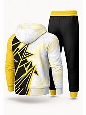 baratos Fatos de treino-Homens Moletom Agasalho de 2 peças Conjuntos de moletom Com Cordão Zip Up Geométrica Conjuntos Outono Amarelo Vocação Exterior Viagem Leve Da Moda Manga Longa Esporte Roupas Esportivas Com Stretch