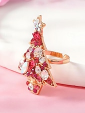 economico Anelli da donna-Anello da donna a forma di albero di Natale: materiali in lega e zirconia, design festivo con pietre rosse, verdi e trasparenti, perfetto per feste di Natale e regali