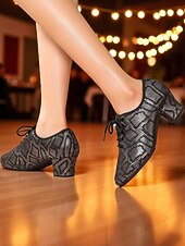 baratos Sapatos de Jazz-Sapatos de dança de salão femininos bege com cadarço - salto baixo estilo oxford com padrão brilhante para festas de dança profissionais &amp;performances