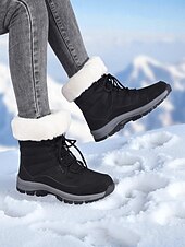 abordables Botas de nieve e invierno-Botas de nieve impermeables con cordones y forro de piel cálida para mujer, botines de invierno antideslizantes para senderismo al aire libre, calzado acogedor y aislante para clima frío
