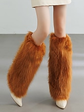abordables Chaussettes pour femmes-Jambières en fausse fourrure pour femmes, couvre-bottes moelleux jusqu&#039;aux genoux, accessoires de costumes de fête d&#039;hiver élégants, tenues de Noël et de vacances