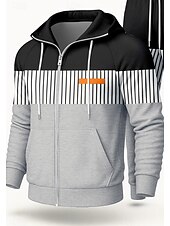 cheap Tracksuits-Men&#039;s Hoodie Tracksuit 2 Piece Tracksuit Drawstring Zip Up Geometric Clothing Suit Fall Black Orange Vocation Outdoor Travel Lightweight Fashion Long Sleeve Sport Activewear Stretchy Regular Fit