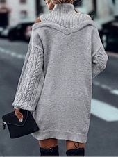 economico Abiti in maglia-Per donna Abito maglione Elegante Casual Morbido Colore Puro A Coste Dolcevita Lavorato a maglia Spalle scoperte Manica Lunga Top Regolari Maglia All'aperto Quotidiano Weekend Nero Verde Autunno