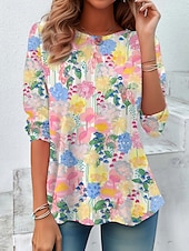 billiga Blommig t-shirt-Dam T-shirt Mönster Grafisk Växter Vintage Mode Stylish Långärmad Rund hals Vanliga toppar Dagligen Helgen Svart Gul Rodnande Rosa Sommar Vår Höst