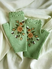 levne Dámské rukavice-Dámské vánoční vyšívané rukavice – květinový vzor se včelami, materiál bavlněná příze, dostupné v několika barvách, ideální pro zimní svátky a slavnostní příležitosti