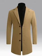 levne Pánský trenčkot-Pánské Kabát Trenčkot Dlouhý trenčkot Dovolená Denní Podzim Zima Polyester Větruvzdorné Zahřívací Svrchní oděvy Oblečení Módní Klasické Bez vzoru Kapsy Klopa Jednořadové sako s jedním knoflíkem