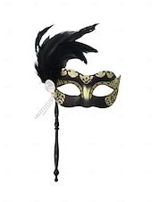 billige Maskerade Tilbehør-Håndholdt maskerademaske med grønn fjær for kvinner, strass og perledetaljer til julefest og Great Gatsby-ball &amp;karneval