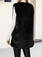 billige Vest-Dame سترة Fuskepels Hold Varm Bekvem Lomme Pels og lær Mote Fritid عادي Feriereise Gate Avslappet Dagligdagstøy Lang V-hals Normal Langermet Yttertøy Svart Vin Kongeblå Høst Vinter