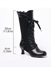 cheap 1920s-Women&#039;s Black Victorian Edwardian Style Knee High Lace-Up Boots with Scalloped Trim and Kitten Heel - 1920s Retro Gothic Dress Boots for Ladies, Perfect for Cosplay, Steampunk &amp; Historical Reenactment
