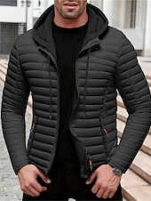 baratos Blusões e Parkas para Homem-Homens Casaco de inverno Casaco puffer Jaqueta acolchoada Bolsos Poliéster Férias Roupa Diária Encontro Padrão Moda Casual Confortável Térmico / Quente Outono Inverno Cor Sólida / Simples Preto