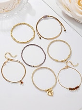 cheap Women&#039;s Bracelet-Women&#039;s Bohemian Beaded Layered Bracelet Set – Gold and Brown Multi-Strand Bangles with Heart &amp; Charm Accents, Fashion Jewelry for Parties, Festivals and Everyday Wear