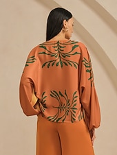  női felső szatén khaki virágmintás hawaii mintás lámpás ujjú v nyakú vakáció hétköznapi tavasz nyár ősz