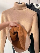 voordelige Tops-Dames Thermisch ondergoed Casual Comfortabel Heldere kleur Huis Dagelijks Lange mouw Coltrui Zwart Wit Geel Kameel Khaki Lente Herfst Winter Normale pasvorm
