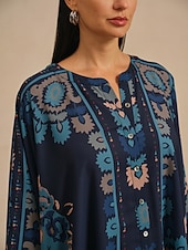  Blusa feminina chiffon étnico floral colocação havaiana estampa grande gola redonda casual férias primavera verão outono