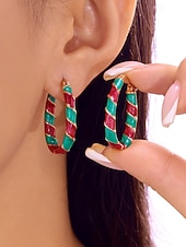 お買い得  レディースイヤリング-レディースクリスマスフープイヤリング、赤と緑のツイストデザイン、合金素材、ホリデーパーティーやギフトに最適