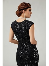  Roaring 20s 1920s Knee Length Flapper Dress Cap Sleeves The Great Gatsby Sequins Fringe Scoop Neck Fancy Dress Women's Christmas Carnival speakeasy Masquerade Retro Theme Party Adults' Dress
