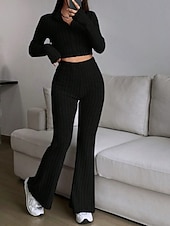 cheap Women's Blouse Suits-Women's Pants Sets Bolero Top Long Sleeve Shirt Collar Solid Color Zipper Fashion Streetwear Casual Daily Outdoor Black Wine Camel Spring Slim