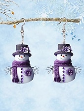 ieftine Accesorii de Crăciun-Cercei acrilici pentru femei cu model om de zăpadă de Crăciun – design festiv cu eșarfă și căciulă, perfecți pentru petreceri și ținute de iarnă