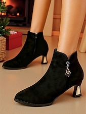 Botines de ante rojo para mujer con cremallera y tacón metálico: elegantes y con estilo, perfectos para Navidad, fiestas y uso diario. abordables Zapatos de Navidad para Mujeres-Botines de ante rojo para mujer con cremallera y tacón metálico: elegantes y con estilo, perfectos para Navidad, fiestas y uso diario.