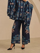 baratos calças femininas-Calças femininas de pernas largas, chiffon, estampa floral havaiana étnica, cintura elástica, casual, férias, primavera, verão, outono