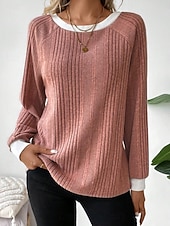 Χαμηλού Κόστους Απλή μπλούζα-Γυναικεία Μπλούζα Κουρελού Συμπαγές Χρώμα Στυλάτο Καθημερινό Μακρυμάνικο Στρογγυλή Ψηλή Λαιμόκοψη Κανονικά μπλουζάκια Καθημερινά Μαύρο Ανθισμένο Ροζ Φούξια Γκρίζο Άνοιξη Φθινόπωρο Χειμώνας