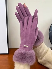 tanie Rękawiczki damskie-Damskie rękawiczki z ekranem dotykowym, materiał ze sztucznego futra poliestrowego, przytulne zimowe rękawiczki na Boże Narodzenie, eleganckie i stylowe, idealne na świąteczny prezent