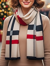 abordables Bufandas de mujer-Bufanda a cuadros de poliéster para mujer, acogedora y elegante para el invierno, regalo de Navidad perfecto en varios colores.