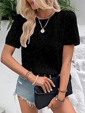 economico T-shirt semplice-Per donna Blusa Paillettes Tinta unica Elegante Casual Manica Corta Girocollo Top Regolari Quotidiano Nero Bianco Rosa Oro Estate Primavera