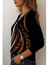 economico Maglietta Animali-Per donna Tunica Maglietta Stampato Leopardo Blocco di colori Lettera Vintage Elegante Casual Manica Lunga Scollo a V Top Regolari Quotidiano Sportivo Weekend Blu Rosa Marrone Verde Primavera Autunno