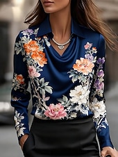 ieftine Bluze florale-Pentru femei Cămașă Imprimeu Decorat Floral Elegant Stilat Casual Manșon Lung Glugă Gât Topuri obișnuite Zilnic Muncă Concediu Bleumarin Primăvară Toamnă