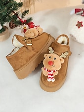 economico Scarpe di Natale per Donne-stivali da neve natalizi da donna in cammello con motivo a renne e sciarpa - stivaletti foderati in pile, morbidi e festosi, ideali per Natale e le riunioni di famiglia