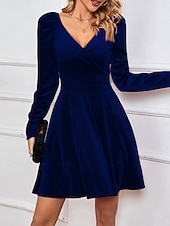 Świąteczna sukienka mini z weluru dla kobiet sukienka w kształcie litery A elegancka na przyjęcia koktajlowa na świeżym powietrzu regularne dopasowanie jednolity kolor długi rękaw dekolt w serek tanie Sukienki świąteczne-Świąteczna sukienka mini z weluru dla kobiet sukienka w kształcie litery A elegancka na przyjęcia koktajlowa na świeżym powietrzu regularne dopasowanie jednolity kolor długi rękaw dekolt w serek