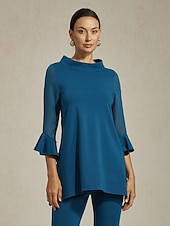 お買い得  ブラウス＆シャツ-レディース ブラウス ダークブルー シフォン モダール スリムフィット シアースリーブ エレガント 軽量 通気性 オフィス ディナー デート カジュアル デイリー 春 夏 秋