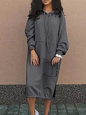 Недорогие Толстовки и платья с капюшоном-Жен. длинное платье платье макси Платье с капюшоном Повседневное платье Зимнее платье Элегантный стиль Мода Современное Повседневные на открытом воздухе Зимнее платье Свободное облегание