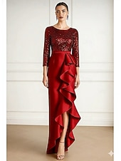 economico Abiti da cocktail-Linea ad A Tubino Colonna Asimmetrico Lunghezza al pavimento Abiti da Cocktail Abito da Sera Abiti da festa Elegante Setoso Manica Lunga Girocollo Matrimonio Formale Raso Con Paillettes con Glitter