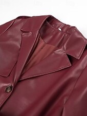 billiga Jackor i konstläder-Dam Imitationsläderjacka Trenchcoat Håller värmen Bekväm Ficka Knappar Mode Slät Formell Utomhus Semester Ledigt Lång Nedvikt Normal Långärmad Ytterkläder Svart Mörkröd Höst Vinter