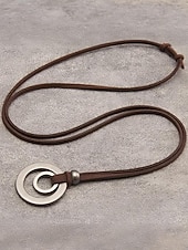 billige Menns smykker-Justerbart halskjede med lærsnor for menn og dobbeltsirkelanheng – vintage, uformelt smykke for hverdagsbruk og utendørsstil