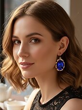 abordables Accessoires de Noël-Boucles d&#039;oreilles pendantes de Noël pour femmes avec de grandes pierres précieuses en cristal ovales, bijoux pendants élégants de couleur dorée, accessoires de fête festifs