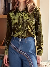 Χαμηλού Κόστους Απλές μπλούζες-Γυναικεία Βελούδο Κομψή Φιλάρεσκος Μπλούζα Κουμπιά Σκέτο Βοημία Βίντατζ Καθημερινά Μακρυμάνικο Κολάρο Πουκαμίσου Κανονικά μπλουζάκια Καθημερινά Βραδινό Ρούχα για Πάρτυ Αργίες