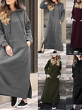 Χαμηλού Κόστους Φούτερ &amp; Φορέματα με κουκούλα-Γυναικεία Μίντι φόρεμα Φόρεμα με κουκούλα Μοντέρνα Καθημερινά Γραφείο Εξόδου Κανονικό Σκέτο Μακρυμάνικο Με Κουκούλα Μαύρο Κρασί Βυσσινί Πορτοκαλί Άνοιξη Φθινόπωρο Χειμώνας