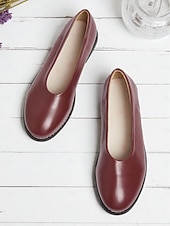 cheap Women&#039;s Flats-Women&#039;s Burgundy Faux Leather Round Toe Flats with Low Heel, Comfortable Casual Dress Shoes for Work, Office &amp; Everyday Wear