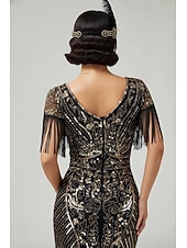  Anni Ruggenti Anni 1920 Lunghezza al ginocchio Abito Flapper Maniche corte Il grande Gatsby Paillettes Frange Scollo a V Costume Per donna Natale Carnevale speakeasy Mascherata Festa a tema retrò