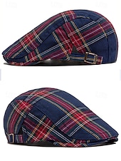 abordables Chapeaux pour femmes-Casquette plate en coton tartan pour homme, idéale pour Noël – plusieurs coloris disponibles, élégante et confortable, parfaite pour les tenues de fêtes.